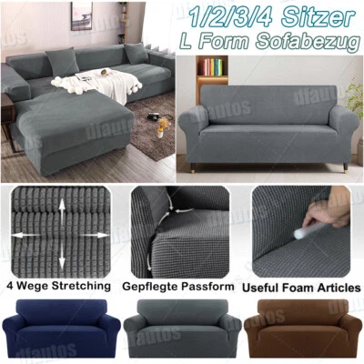 Sofabezug stretch elastische Sofahusse Abdeckung L Form Schnittsofa 1-4 Sitzer - Bild 1 von 4