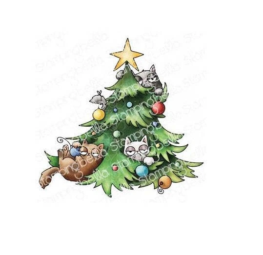 Estampación Bella Cling Stamping - Extraños gatos de Navidad en el árbol Foto 1 de 1
