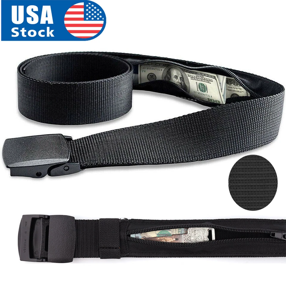 Travel Security Belt Hidden Money Pouch Wallet Pocket Waist Belt Safe Non-Metal - Image 1 of 4