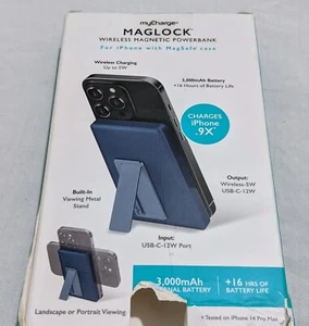 myCharge Maglock 3k 3000mAh/12W Wireless Charger + USB-C Power Bank - Blue - Picture 1 of 3