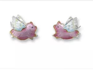 ZARAH Sterling Silber & Emaille Fliegendes Schwein Ohrringe. C70 - Bild 1 von 1