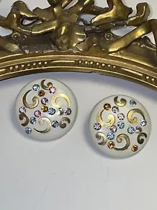 Weiss unsigned earrings Button clips atomic white and pastel Stones. 1950s - Picture 1 of 4
