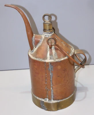 -BELLE ANCIENNE BURETTE CUIVRE Cerclée LAITON EN BAS COLLECTION OUTIL ANCIEN   D - Photo 1/4