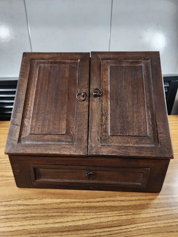VINTAGE WOODEN SECRETARY Document File Holder Box 11" High Cover