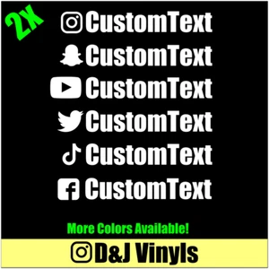 2x Social Media Custom 6in Instagram TikTok Twitter X Youtube FB Vinyl Decal - Picture 1 of 5