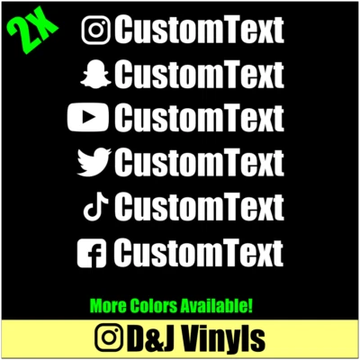 2x Social Media Custom 6in Instagram TikTok Twitter X Youtube FB Vinyl Decal - Image 1 of 4