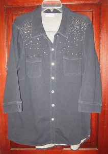 Dream Jeannes Quacker Factory Plus 1X Button Down Shirt Tunika Top Bluse Perlen - Bild 1 von 3
