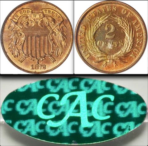 1872 PCGS PR65RD CAC Red Proof KEY DATE Two Cent Piece 2C Cover