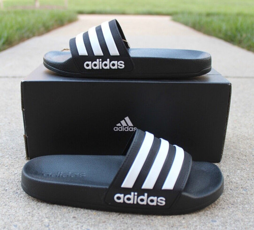 Nuovissimo scivolo Adidas Adilette nero bianco per bambini taglia 3