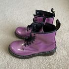 Dr. Martens Dark Pink And Silver Glitter Boots, Lace Up, Youth Size 3, Durable