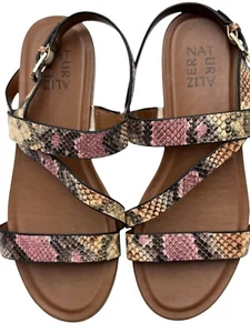 Naturalizer Womens Size 8 Snake Print Flat Sandals Adjustable Buckle Straps - Picture 1 of 12