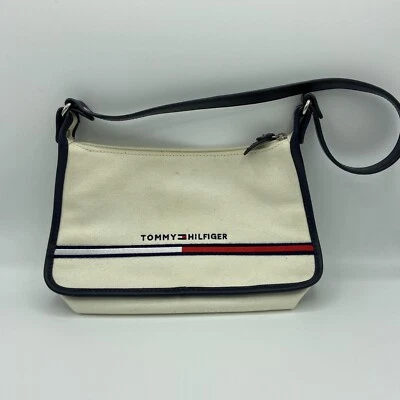 Vintage Tommy Hilfiger Y2K Shoulder Bag Purse Womens Creme Navy Blue 90's - Image 1 of 4