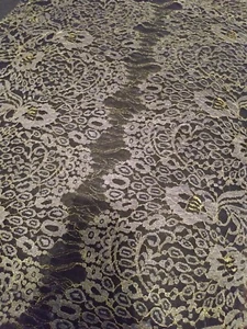 38" X 18" METALLIC GOLD OUTLINED PEWTER ON BLACK CHANTILLY FRENCH LACE - Picture 1 of 5