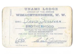 Tarjeta de membresía 1957 Unami Lodge 1 OA Order of the Arrow Boy Scouts BSA CG - Imagen 1 de 2