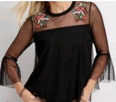 Camisa Maurices Para Mujer Fairycore Whimsigoth Swiss Dot Campana Blusa Talla XL Foto 1 de 4