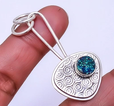 Дизайнерский кулон из стерлингового серебра 925 пробы с павлином титаном агатом Drusy 1,95 дюйма P64 - Изображение 1 из 4