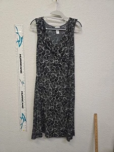 Chico's Dress Womens Size 2 Black W/ White Swirl Pattern Tank Stlye Knee Length - Picture 1 of 14