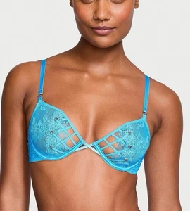 Victoria’s Secret Very Sexy Unlined Rose & Grommet Low-Cut Demi Capri Blue 34DD - Picture 1 of 7