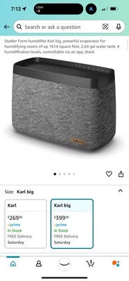 Stadler Form humidifier Karl big, powerful evaporator 1,614 Sq Ft, 2.64 gal tank - Image 1 of 4