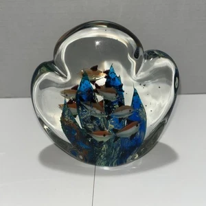 Vintage Art Glass Coral Reef Aquarium Sculpture Fish Coral Reef Paperweight 4.5” - Picture 1 of 5