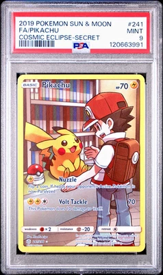 2019 POKEMON PIKACHU SUN & MOON COSMIC ECLIPSE #241 FA SECRET RARE  - PSA 9 💎 - Image 1 of 2