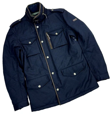 Hackett London Quilted Mens Fitzgerald Jacket Weatherproof Wool Navy Blue Size M - Image 1 of 4