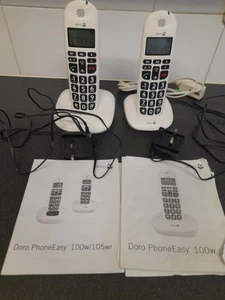 Doro PhoneEasy 100W Twin Cordless Home Phone Big Button Loud Ringer - Working - Zdjęcie 1 z 9