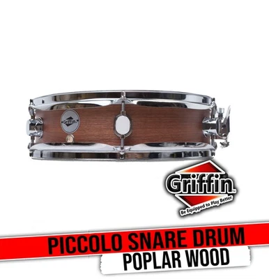 Piccolo Snare Drum 13 x 3.5 by GRIFFIN | 100% Poplar Wood Shell Flat Hickory