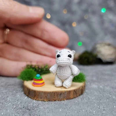 Micro White Hippo Toy 2.5 cm Crochet Amigurumi Microtoysby - Image 1 of 4