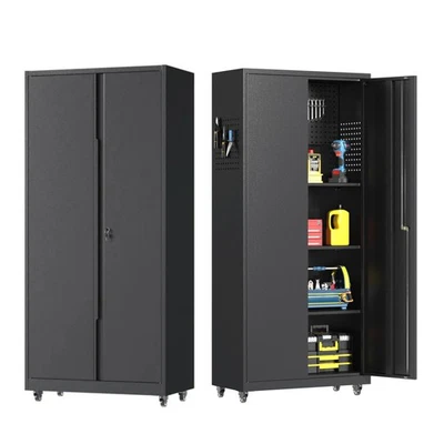 KOOYON Metal Storage Cabinet w/ Adjustable Shelves Rolling Tool Cabinet for Home Garage