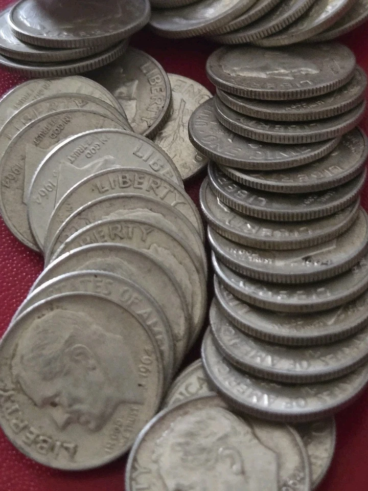 Lote de 10 monedas de diez centavos Roosevelt 90 % plata valor nominal de $1 Foto 1 de 1