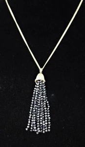 J. Crew Black Sparkly Tassel Pendant Necklace 19" Gold Toned - Picture 1 of 4