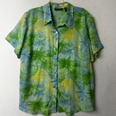 Camisa Lemon Grass Studio tamanho 3XL manga curta semi transparente lantejoulas fairycore - Imagem 1 de 4