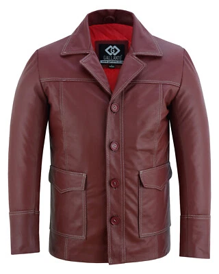 Brad Pitt Fight Club Dark Red Film Leather Jacket Fashion Blazer Tyler Durden - Image 1 of 4