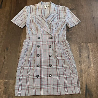 Vestido envolvente vintage años 80 La Belle gris rojo a cuadros con botones mediano grande 11 EE. UU.  Foto 1 de 4