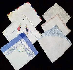 Vintage Set Of 6 Ladies Floral Handkerchiefs Hankie Pocket Squares - Picture 1 of 1