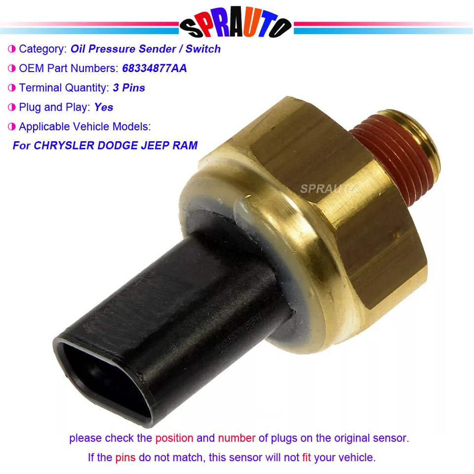 Sensor interruptor emisor de presión de aceite 68334877AA para Chrysler 300 Pacifica RAM 1500 Foto 1 de 4
