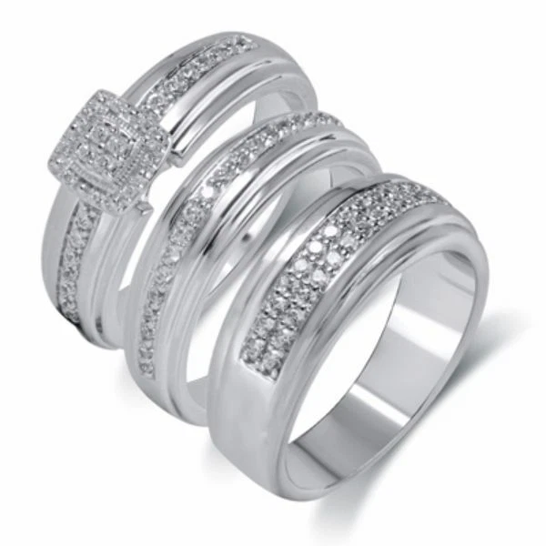 1/5 Ct Diamond Cluster Square Frame Engagement Ring in Rhodium Plated ? Sterling - Image 1 of 4