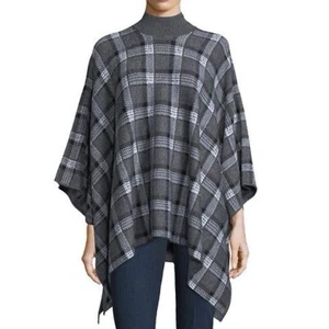 Theory Wolle kariert schwarz & grau Florencia Strickpullover Pullover Poncho XS/Small - Bild 1 von 8