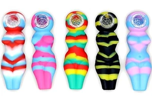 4.25 Inch Sexy Lady Body Shape Smoking Silicon Pipe W/ Glass Bowl Portable Pipe - Picture 1 of 9
