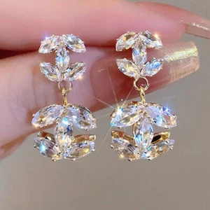 18k Fashion Crystal Earrings Dangle Drop Gold Plated Jewelry Earrings For Womens - Picture 1 of 6