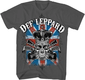 T-shirt Def Leppard Rock of Ages Skull Crown Union Jack Flag uomo grafica metallo - Foto 1 di 3