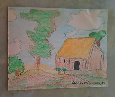 DIEGO RIVERA -CASA- AUTÉNTICO 13.5" X 11" COLOR CRAYÓN SOBRE CARTÓN PINTURA Foto 1 de 4