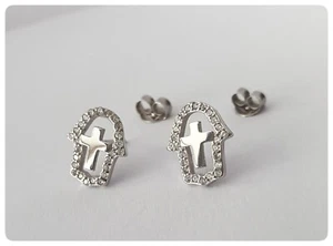 MANO DE FATIMA PENDIENTES PLATA CRUZ EN PLATA,FATIMA HAND PENDANT ON SILVER - Picture 1 of 6