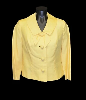 Jaqueta Shantung de Seda Amarela Vintage Anos 60 Fabricada em União Tamanho M - Imagem 1 de 2