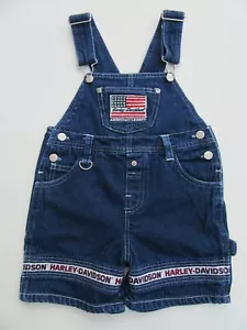 Harley Davidson Motorcycle 4T Childs Denim Overall Shorts Boys Girls USA Jeans - Picture 1 of 12