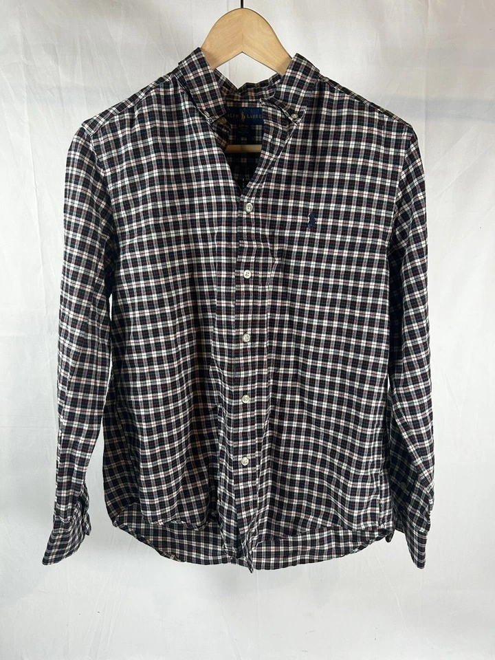 Camisa Polo Ralph Lauren Franela Niños Grande 14-16 Negra A Cuadros Manga Larga Foto 1 de 4