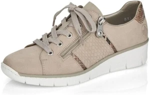 Rieker Womens Trainers Shoes Shoes Zip Feature Lace up Beige Trainers 53711 - Picture 1 of 5