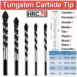 5Pcs Dry Diamond Drill Bits For Granite Tile Glass Porcelain Marble Ceramic Set - Picture 1 of 12