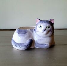 Vtg Avon Ceramic Gray and White Cat with Green Eyes Planter 